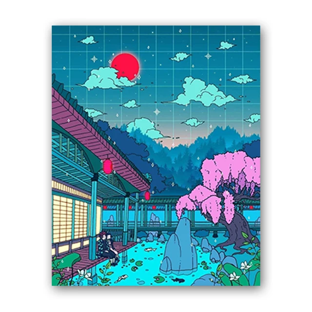 Canvas Wall Art Cartoon View Street Prints Poster Home Decoration Night Tree Manga Cute Painting For Bedroom Modular Pictures J-Night-Tree-2