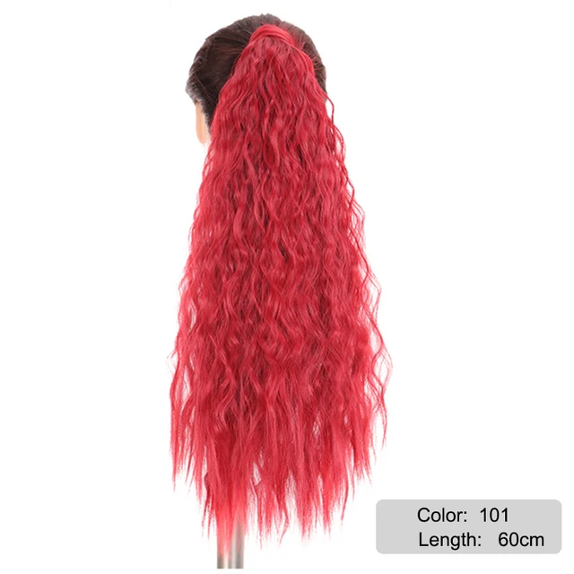 DIANQI Synthetic Corn Wavy Long Curly Ponytail Hairpiece Wrap on Clip Hair Extensions Black Pony Hair 101
