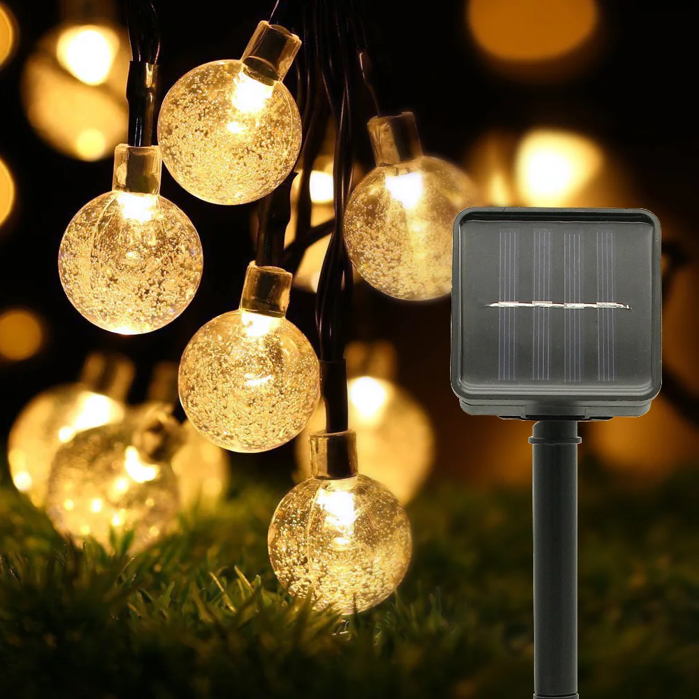 

5m 6m Solar Lamp Crystal Ball Led String Lights Flash Waterproof Fairy Garland For Outdoor Garden Christmas Wedding Decoration