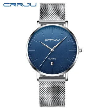 

Ultra Thin Men's Quartz Watches CRRJU New Fashion Stainless Steel Mesh Band Men Luxury Brand Business Clock Waterproof Watch
