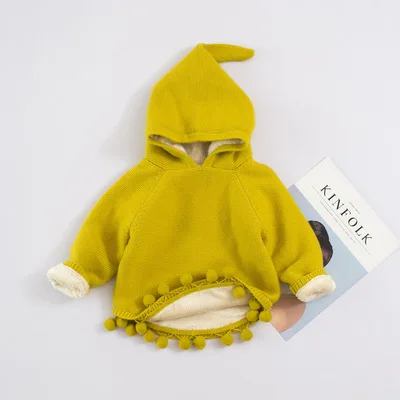 Детский утепленный вязаный свитер; топы; одежда для малышей; флисовый свитер - Цвет: yellow fleece