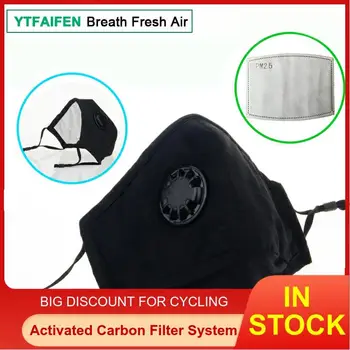 

YTFAIFEN Cotton Black Mask with 1 Breath Flow Valve Activated Carbon Filters Filtration PM2.5 Haze Dust Pollution Mouth Mask
