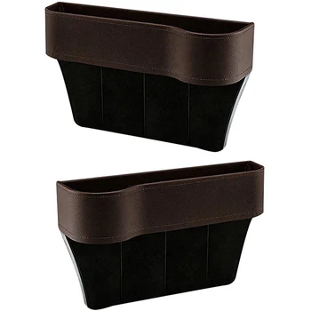 

2Pcs Car Universal Storage Box Front Seat Storage Box Seat Car Crevice Finishing Box Brown
