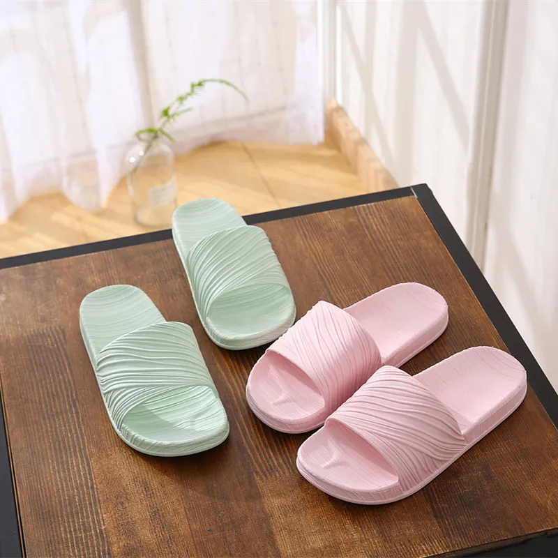 

Slipper Women's Summer Home Bathroom Sandals Simple Stripes Indoors And Outdoors Hotel Anti-slip Bath Household Students Slipper