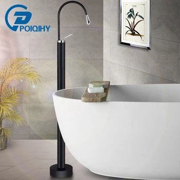 

Black Floor Mounted Bathtub Shower Faucet Multi-Colored Facuets Crane for freestanding bathtub Swivel Spout Bathroom Mixer Tap