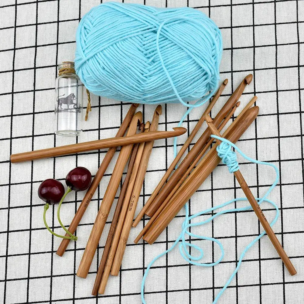 

DishyKooker 12pcs/set Bamboo Crochet DIY Hand-Knitted Tool Sweater Needle Kit