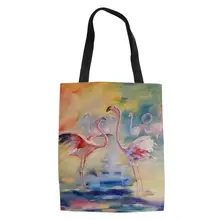 Хаоюань модные женские туфли льняные мешочки искусство Фламинго принтом модная, сумка, шоппинга с рисунками зверей из мультфильмов женская, холщовая сумки для девочек