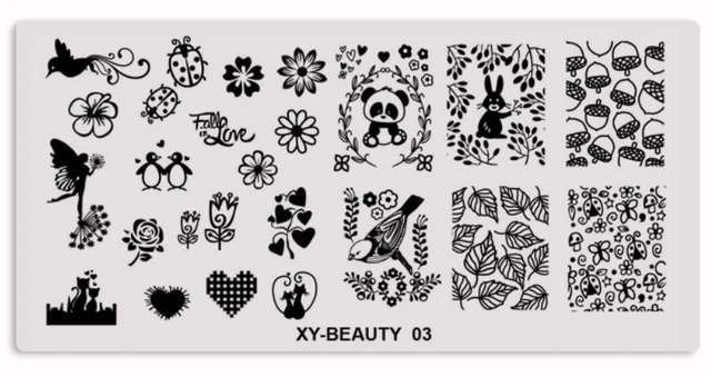 1 Pcs Mixed Design Line Animals Stainless Steel Nail Stamping Plates Rectangular Image Template DIY Manicure Stencils Tools XY-BE 03