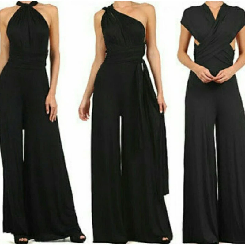 2021 Summer Fashion New Women's Solid Color Multi-rope Multi-wear Cross-sexy Tie-up High-waisted Body Temperament Jumpsuit