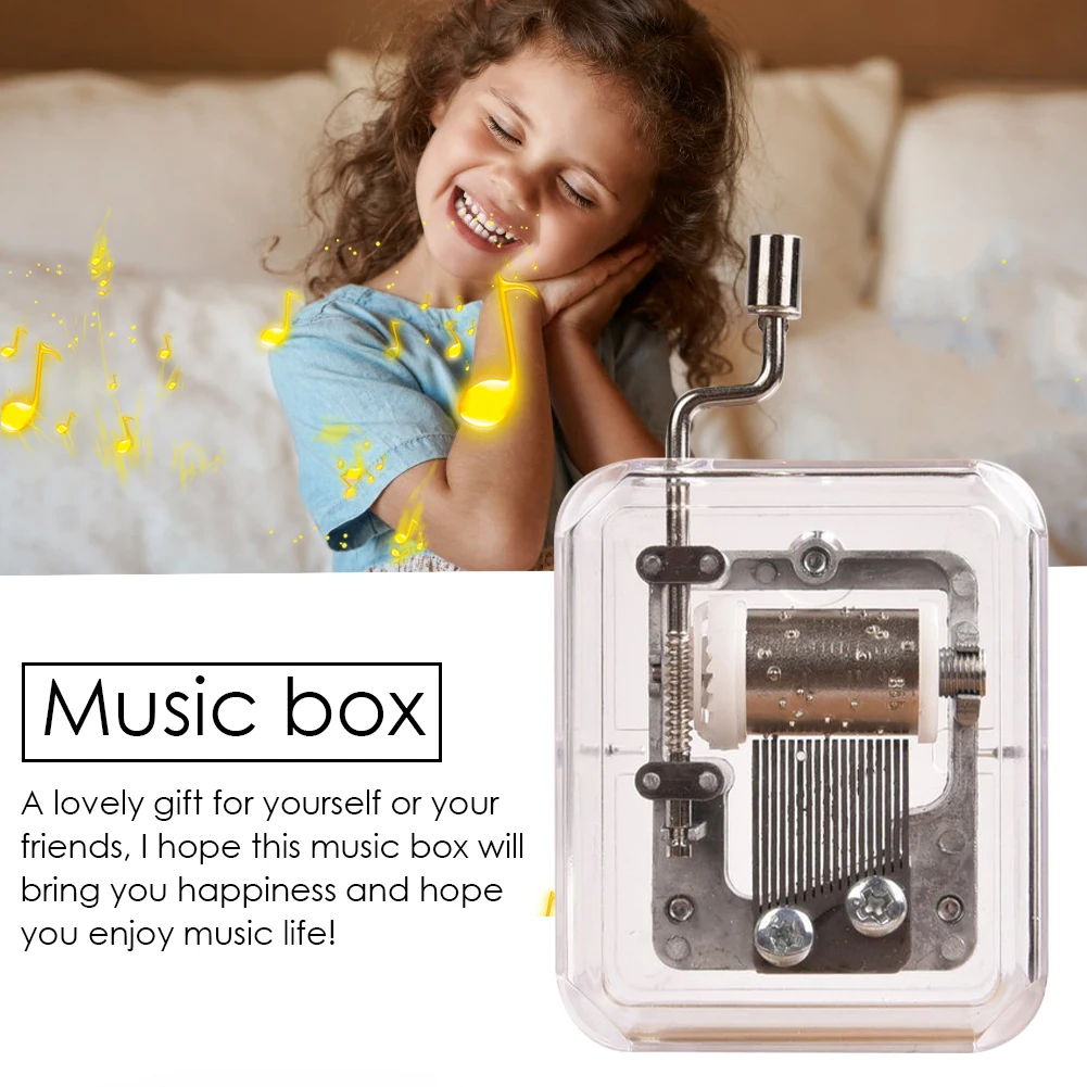 Mini Music Box Hand Cranking Music Movement Transparent DIY for Christmas Gift carousel music box music box