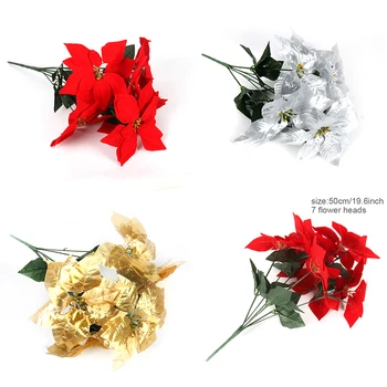 

Christmas home deco 5/7 Head Fake flower Red Gold Silver Artificial flowers Noel Flower bouquet Navidad decoration 2021 New year