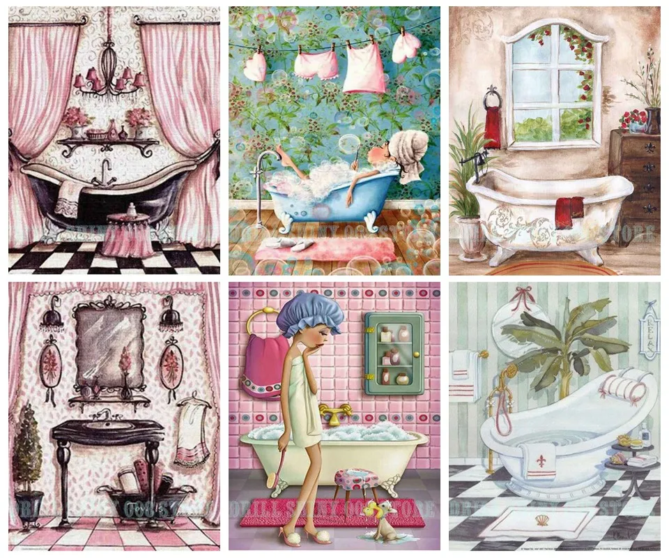 Алмазная 5D Вышивка украшение для ванной комнаты Набор вышивки крестиком сделай