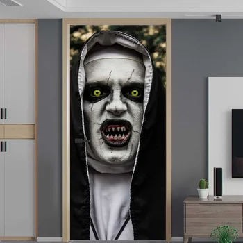 

Halloween 2019 New The Nun Horror Door Stickers Horror Scary Door Cover Halloween Party Props