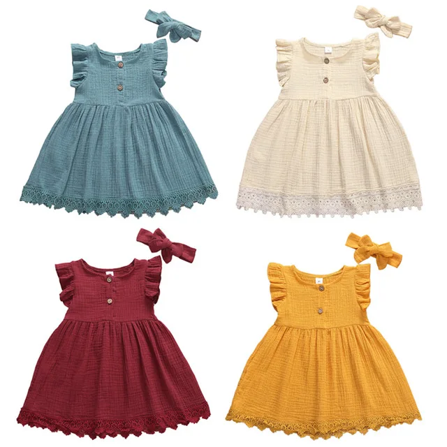 Toddler Baby Girls Ruffle Dress Clothes Solid Tutu Princess Dress with