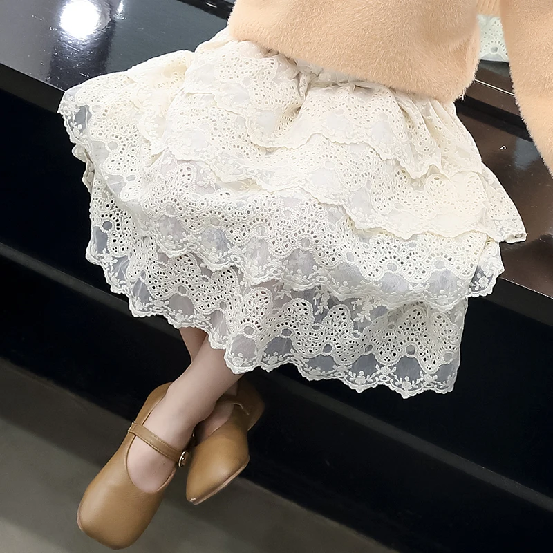 

Fashion Kids Girls Princess white skirt Party Dance Skirts pretty layers lace skirt girls children skirt for 6 8 10 12 year