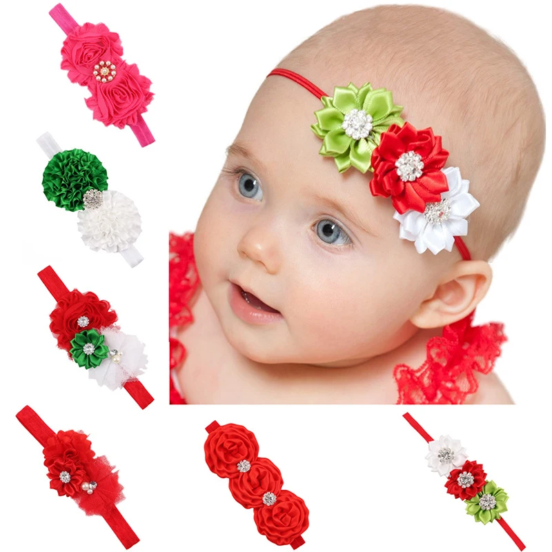 

2pcs Florals Headband Newborn Baby Turban Elastic Princess Christmas Hairbands Child Kids Pearl Fresh Cute Headwear haarband