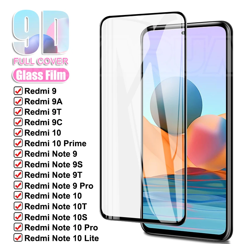 9D полное Защитное стекло для Xiaomi Redmi 10 Prime 9 9A 9T 9C K40 закаленное Note Lite Pro 10S 10T 9S пленка