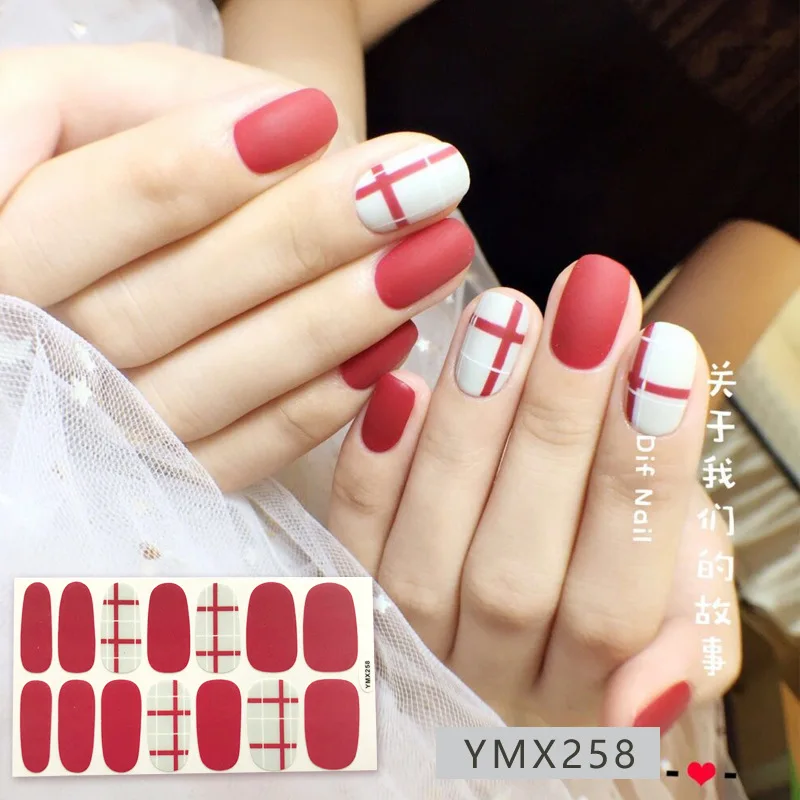 YMX258 14 насадок/набор полное покрытие наклейки для ногтей s Обертывания DIY наклейки для нейл-арта простые наклейки s самоклеющиеся наклейки для ногтей розовый белый черный зеленый - Цвет: YMX258