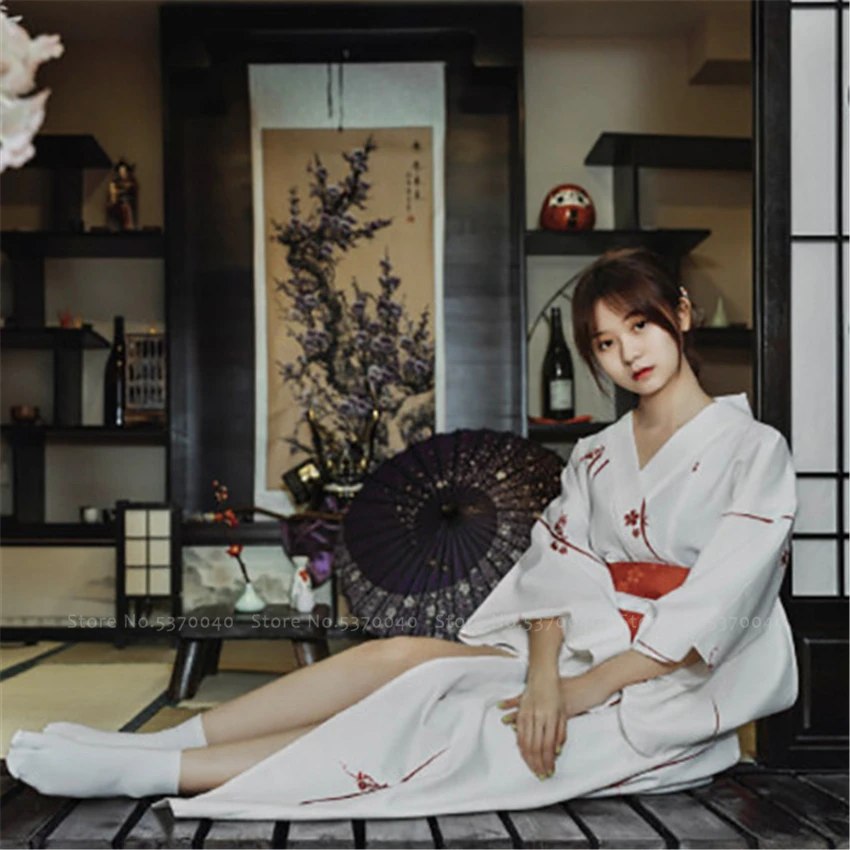 Kimono Традиционное японское кимоно кардиган Сакура Девушка Haori банный халат юката платье Obi костюм женский Gesia винтажный костюм для костюмированной вечеринки - Цвет: Kimono
