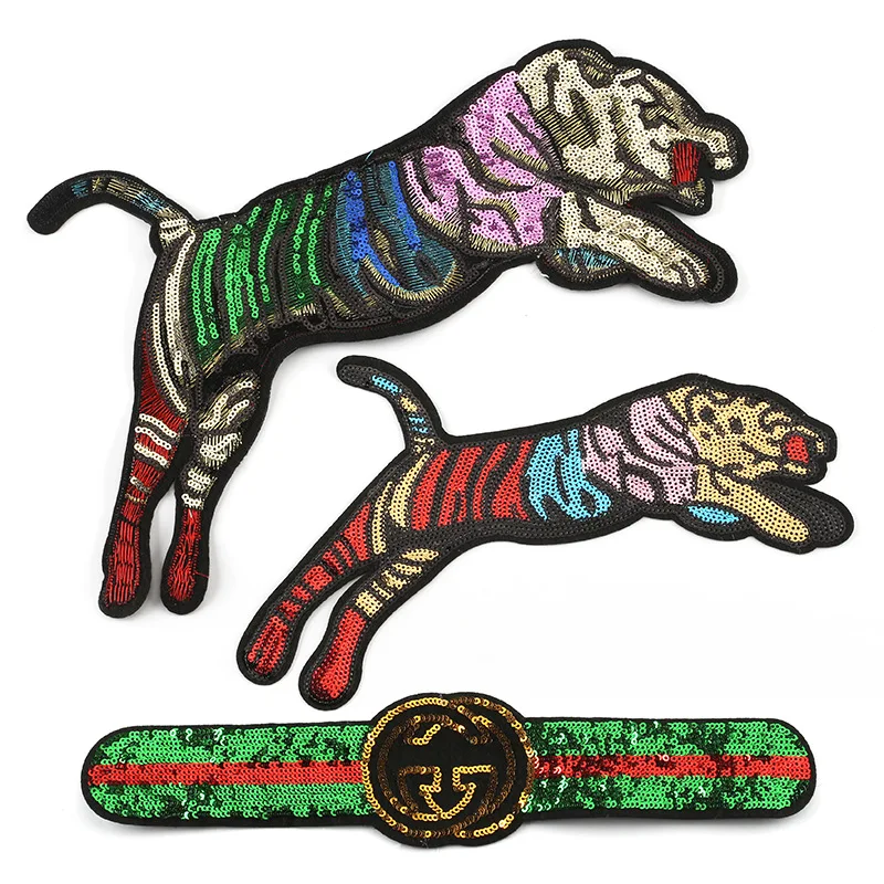 

10pcs/lot Large Sequins Embroidery Patches Letters Tiger Cute Animals Clothing Decoration Garment Sewn Accessories