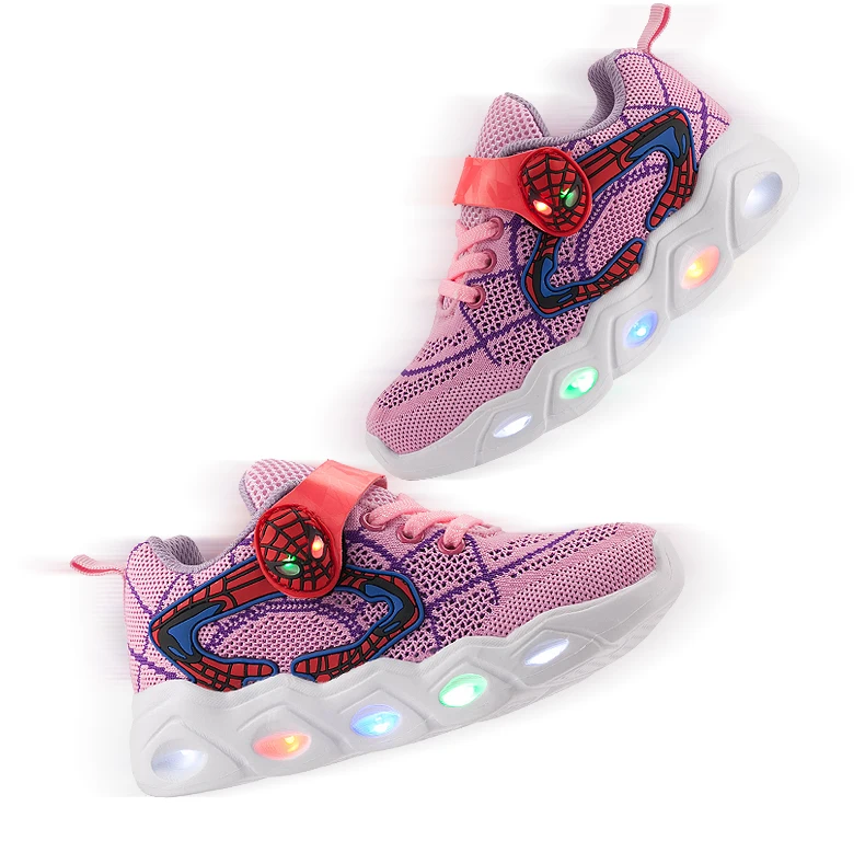 TuYao Boys Luminous Shoes Girls Glowing Spiderman Shoes Toddler Casual Bright Sneaker LED light up soft shoes for big kids