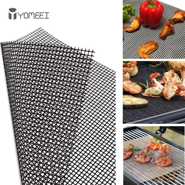Yomeei 1Db Barbecue Grillező Szőnyegek Rács Alakja Bbq Szőnyeg Újrafelhasználható Hőállóság Grill Háló Kültéri Kempinghez