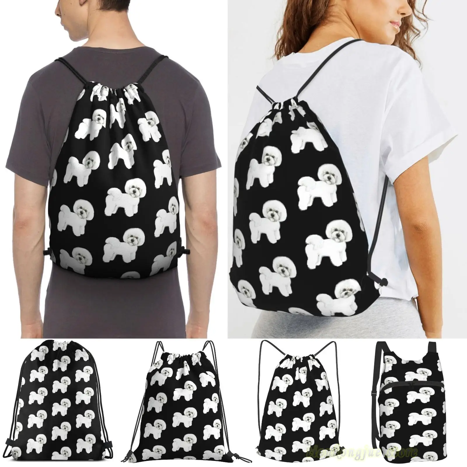 Unisex Drawstring Bags Bichon Frise Dog Women Backpacks Men Outdoor Travel Training Fitness Bag | Багаж и сумки