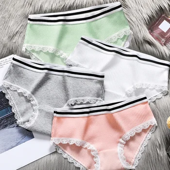 

Cotton Women Panties Lingerie New Comfortable Thread Underpants Ladies Lace Floral Side Mid-Waist Solid Briefs Lingerie