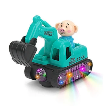 

Piggy Cartoon Car Caster With Music Light Educational Toy Engineering Vehicle