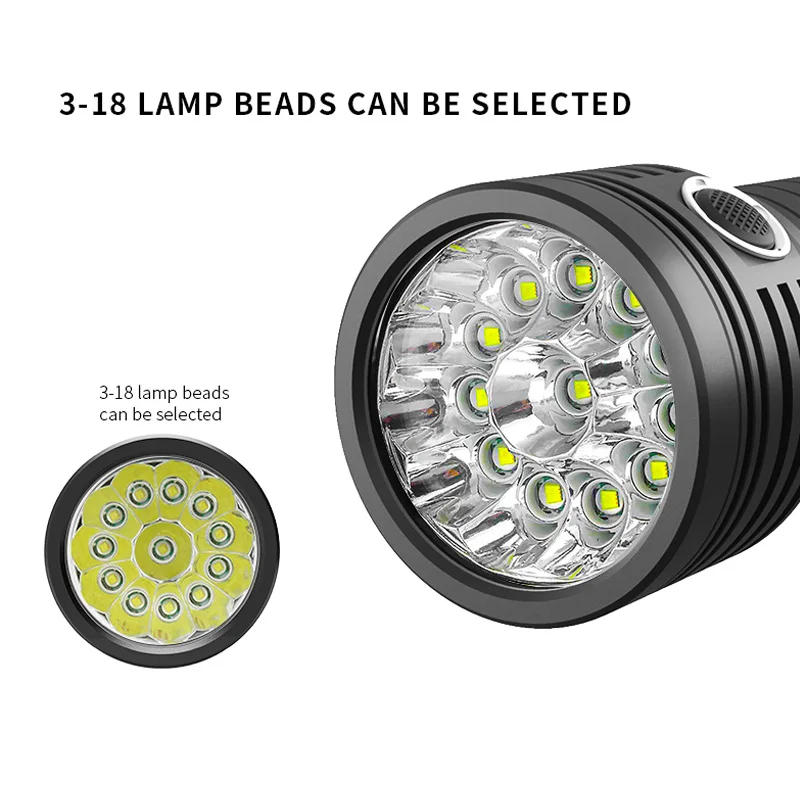 4 * T6 LED lamp beads portable spotlight flashlight searchlight powered by  4 18650 batteries