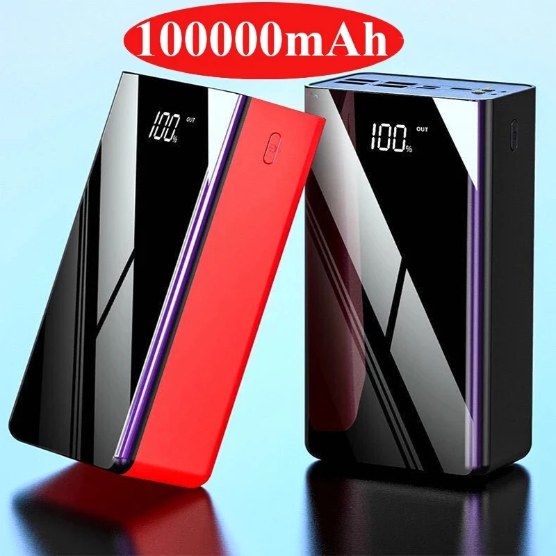 100000mAh Power Bank Full Mirror Screen Portable Fast Charger Powerbank External Battery Pack Poverbank for Xiaomi Mi iPhone 12 | Мобильные