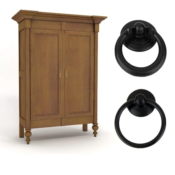 2pcs Vintage Ring Knob Door Bin Dresser Cupboard Wardrobe Ring Pull Handle Black