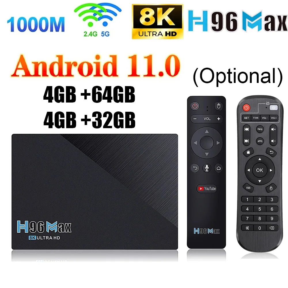 ТВ-приставка H96 Max на Android 11 3566 высококлассный чипсет Rk3566 8K Ultra HD Google Voice Play IP TV BT Gyros