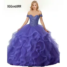 Голубое Бальное платье Бальные платья со съемными рукавами милые 16 Платья с рюшами юбка с бисером милое платье Vestidos de 15 Пышное