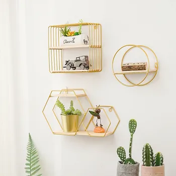

New Wooden Gold Storage Racks Hanging Decor Storage Box Flower Pot House Storage Rack Wall Book Figurines Display Crafts Shelves