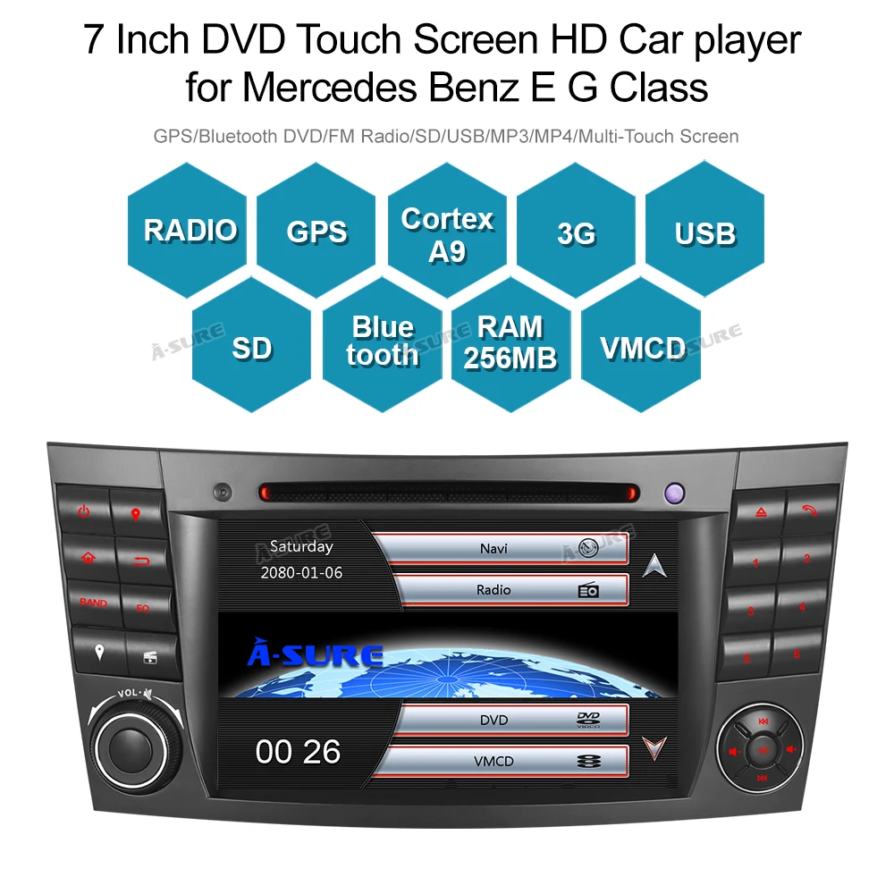 Discount A-Sure 2 DIN Car Auto Radio DVD Player GPS Navigation For Mercedes-Benz E/CLS/G Class W211 W219 Bluetooth RDS DAB+ Bluetooth SWC 1 Discount A-Sure 2 DIN Car Auto Radio DVD Player GPS Navigation For Mercedes-Benz E/CLS/G Class W211 W219 Bluetooth RDS DAB+ Bluetooth SWC 1