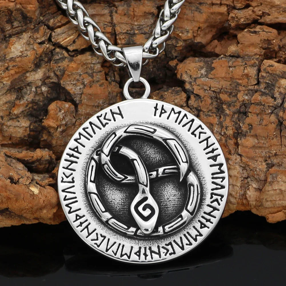 Мужское ожерелье из нержавеющей стали Noridc Viking Snake Rune с подарочной сумкой Valknut |
