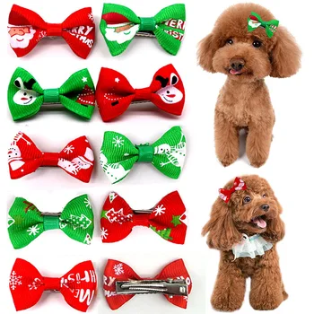 

Pet Supplies 20 pcs/set Christmas Bow Hairpins for Dogs & Cats Pet Head Flower Santa Printing Hair Clips Pet Hair Accessories