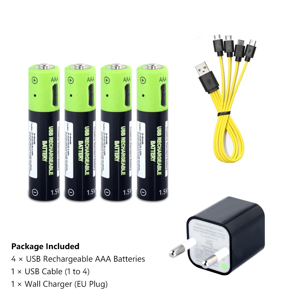 AAA USB Перезаряжаемый литиевый 400 мАч микро USB батареи кабель зарядное устройство батареи aaa литий-полимерный аккумулятор для игрушек контроллер - Цвет: 4Pcs EUcharger cable