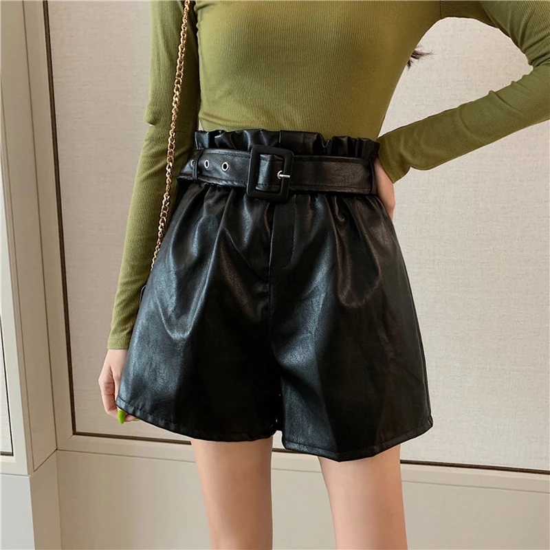 bike shorts Kayotuas Women Shorts PU Faux Leather High Waist Wide Leg Basic Loose Classic Office Ladies Streetwear Trousers Bottoms african dresses