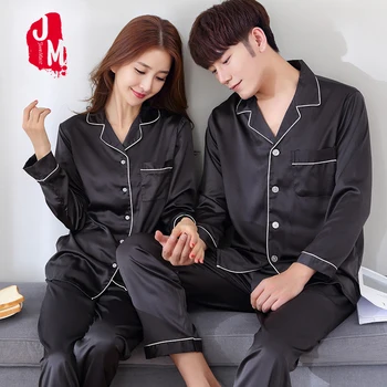 

2018 Black Silk Men Pajama Sets Sleep Solid Satin Sleepwear Men Summer Suit Full Sleeve Silk Pyjama Men Pyjamas Male XL XXL XXXL