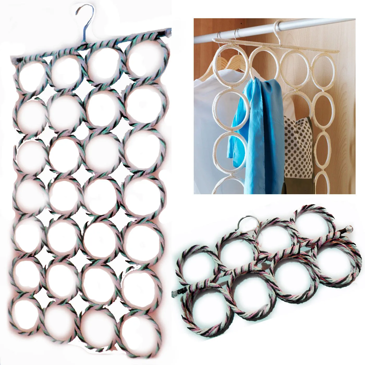 28 Circles Clothes Tie Scarf Rack Hanger DIY Rack Holder Organizer Random Color