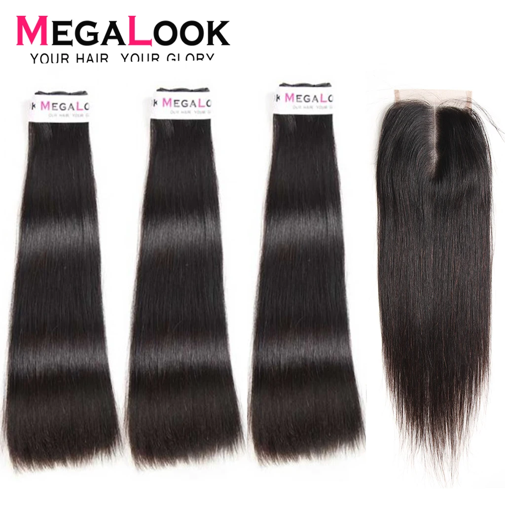 Прямые волосы пряди с закрытием бразильские волнистые 3 4 натуральные пряди|3/4