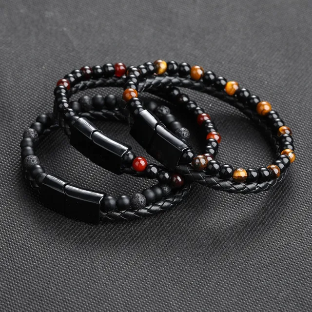 Ikenna Natural Stone Genuine Leather Bracelet