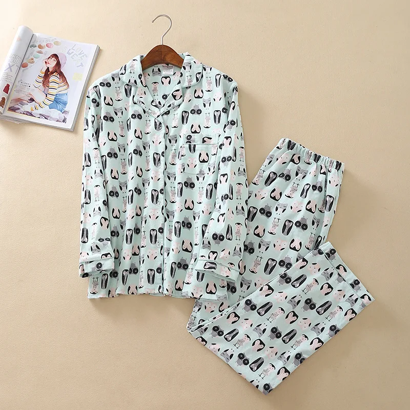 JULY'S SONG Женская Хлопковая пижама с длинными рукавами, женские брюки, пижамный комплект, Повседневная Мягкая Пижама большого размера