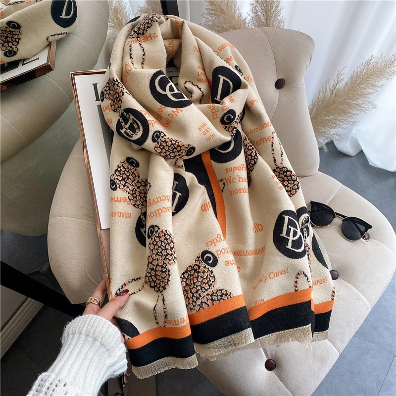 Luxury double-sided letter scarf Fashion Scarf Women Thick Imitated Cashmere  Shawl Outdoor Design Keep Warm Scarf Lady 180*65cm - AliExpress