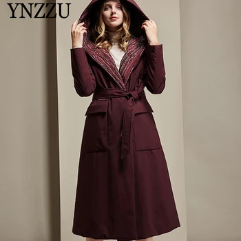 

Fashion Hooded Down coat Women 2019 Winter With belt Thin and light Female Down coat Elegant Long style Luxury Warm YNZZU 9O080
