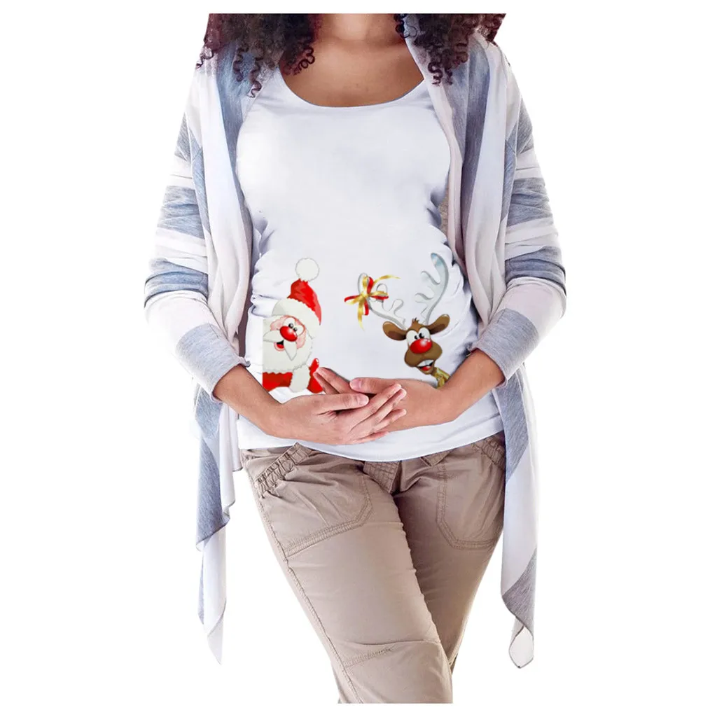 Vetement femme, Женские топы и блузки для беременных, одежда с круглым вырезом и коротким рукавом, Рождественская футболка с принтом, блузка, топы