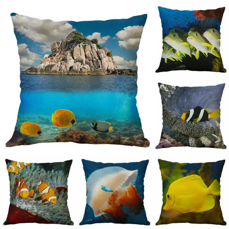 

Sea Animal Home Cushion Pillow Case Cotton Linen Cover Sofa 18"Retro Decor Throw