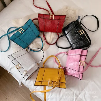 

2020 New Ladies Shoulder Bag PU Leather Solid Color Crocodile Pattern Letter Shoulder Messenger Handheld Hourglass Bag